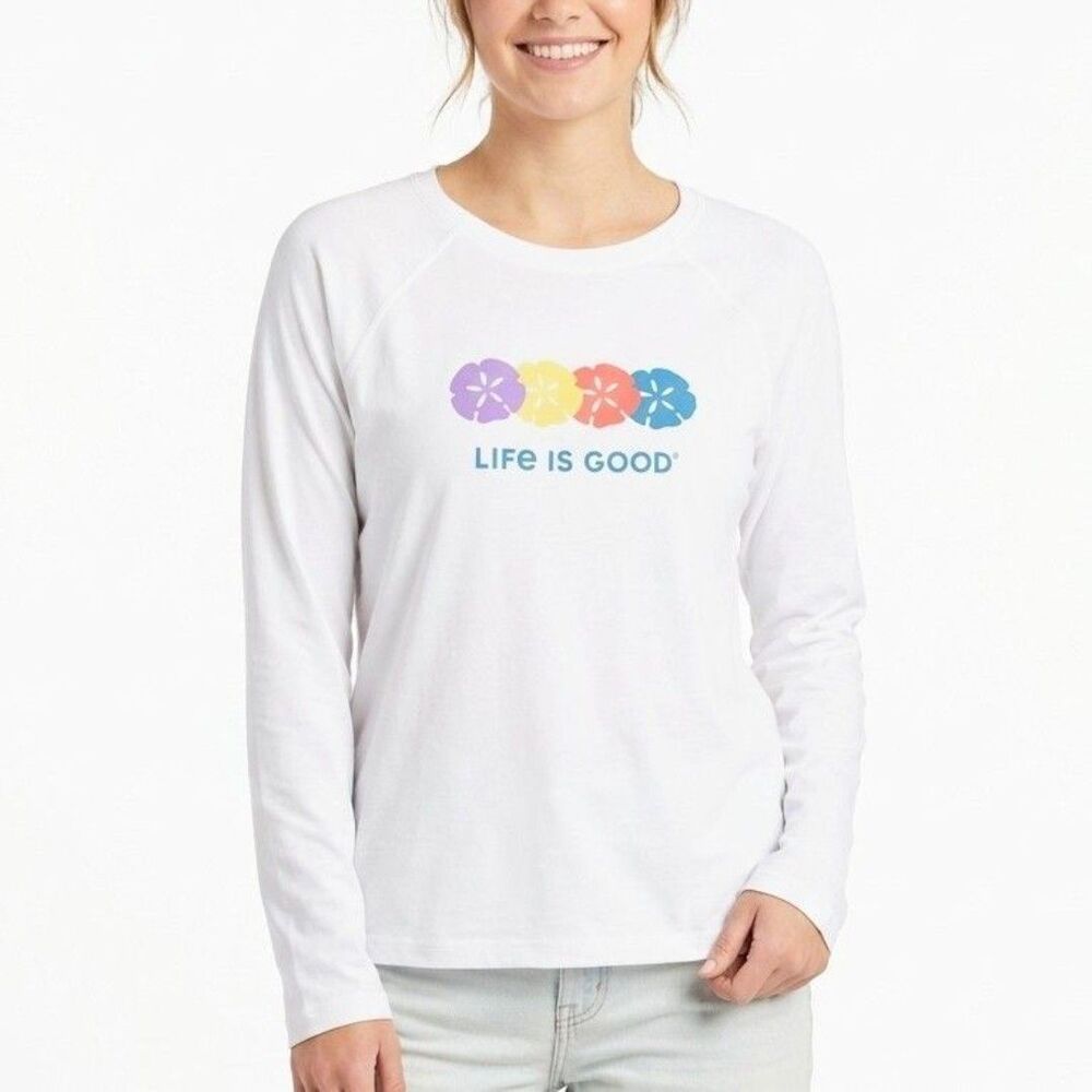 LIFE IS GOOD SunShirt White Long Sleeve UPF 50+ Sand Dollar Women Large NEW NWT
